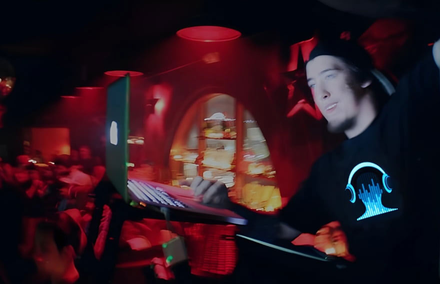 DJ wearing an equalizer light up t-shirt