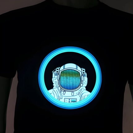Light Up astronaut t-shirt with sound-activated equalizer lights that pulse to music