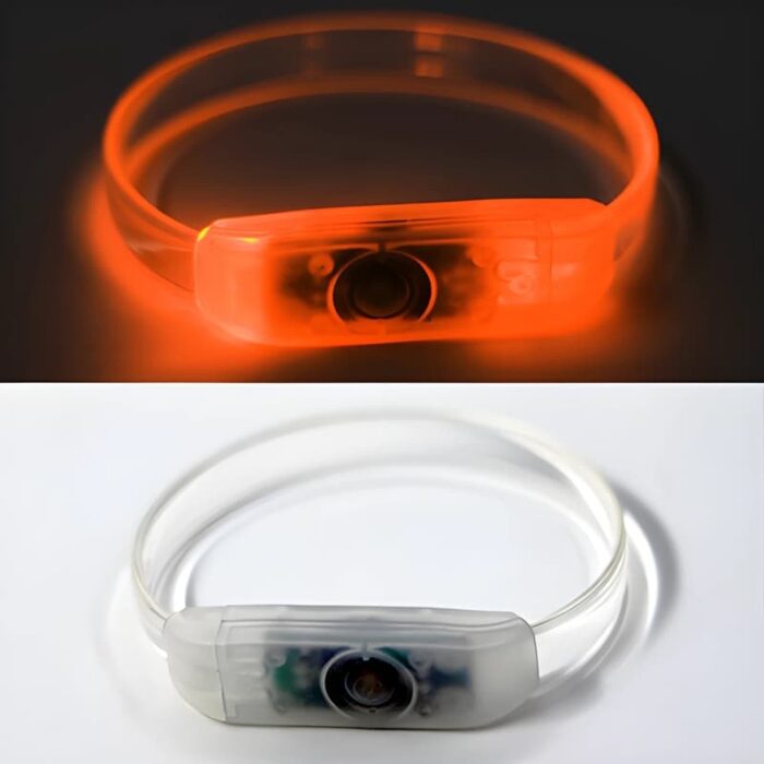 Orange LED Bracelet, Lit Up in Dark, Turned Off and Clear
