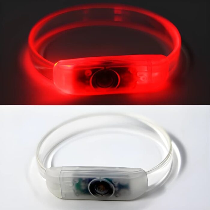 Red LED Bracelet, Lit Up in Dark, Turned Off and Clear