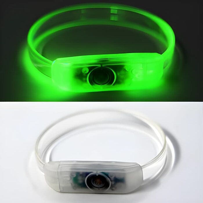Green LED Bracelet, Lit Up in Dark, Turned Off and Clear