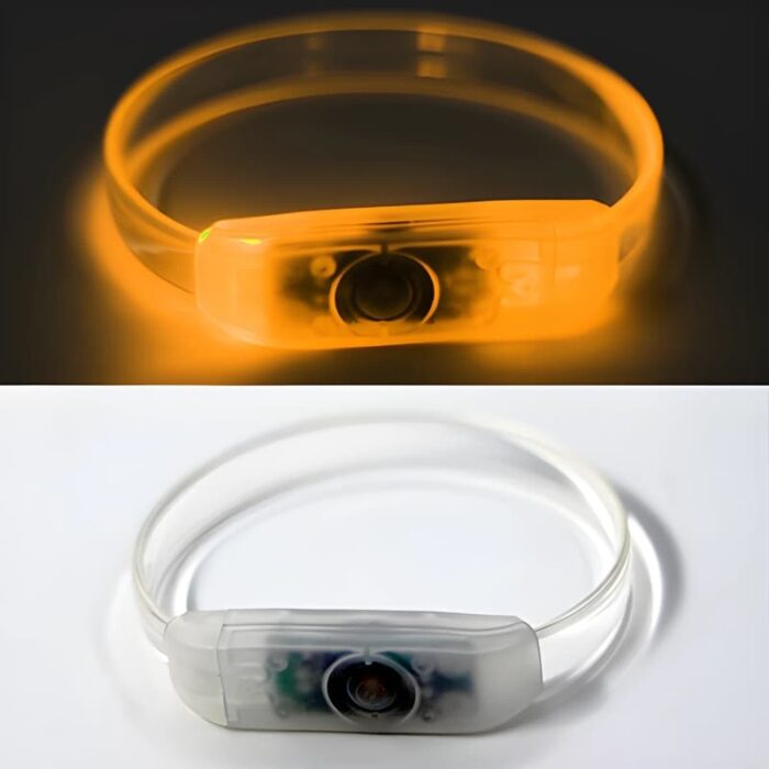 Yellow LED Bracelet, Lit Up in Dark, Turned Off and Clear