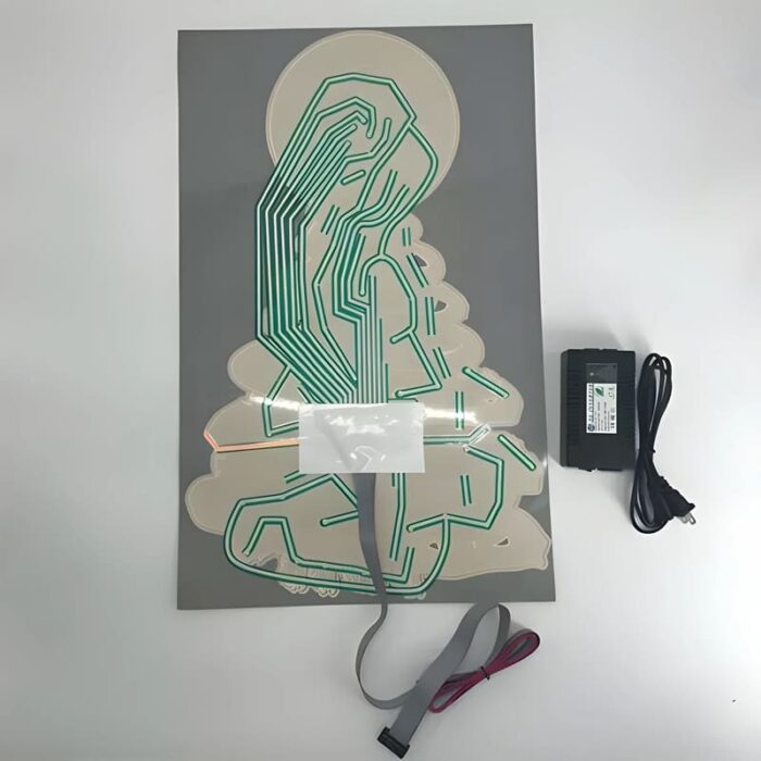 back side showing electrical connections of an "el" light up poster