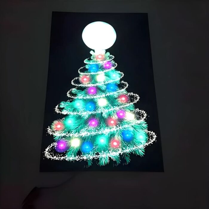 Christmas tree fully lit up on el poster in the dark