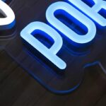 closeup of illuminated LED sign letters