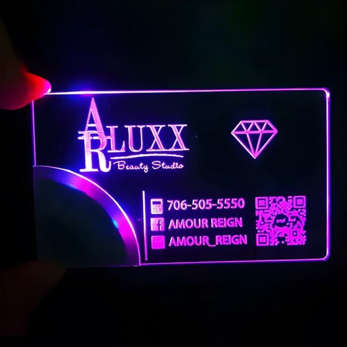 Purple glowing battery powered business card