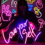 collage of LED light up signs with inspirational sayings