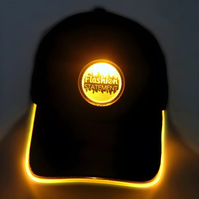 Custom Flashion Statement LED Baseball Hat with brim and logo design lighting up neon