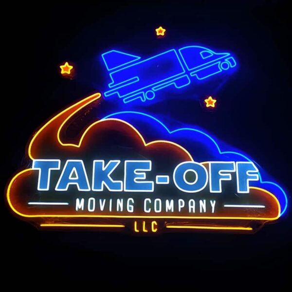 Take off moving company neon glowing light up sign