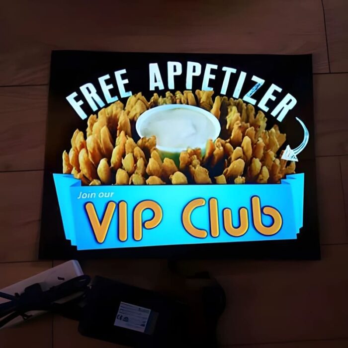 VIP Club EL Poster design for free appetizer showing onion blossom lit up fully