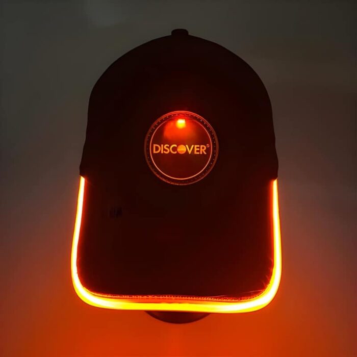 glowing red led hat with brim illuminating logo