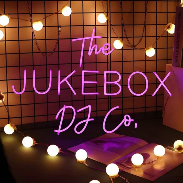 DJ Jukebox customized logo on neon light up sign