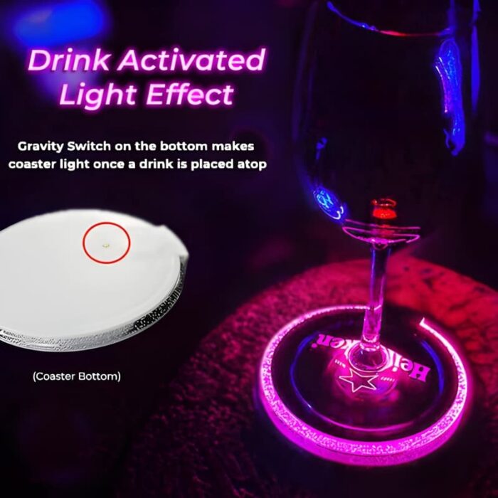 Drink activated led coasters with gravity switch