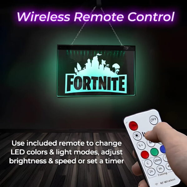 Fortnite LED edge lit hanging acrylic sign with remote to change colors, light modes, and set timer
