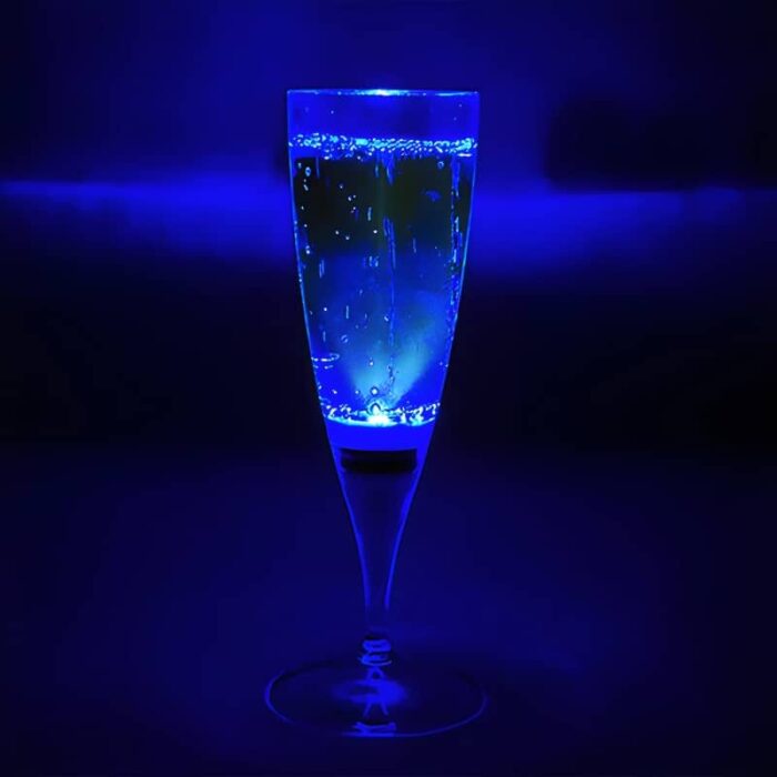 Blue LED champagne flute illuminating brightly