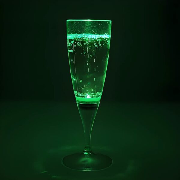 Green LED champagne flute lighting up bright green