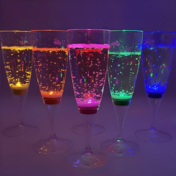 Six LED champagne glass colors shining bright neon colors