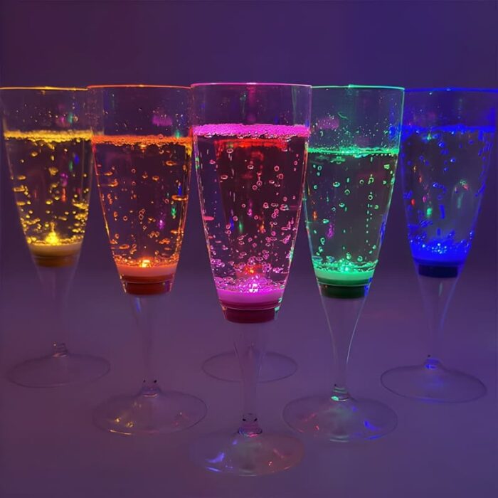 Six LED champagne glass colors shining bright neon colors