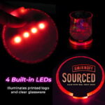 Diagram of led coasters lighting up custom logo and glass