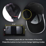 Diagram of LED Baseball hat with hidden battery pack inside pocket