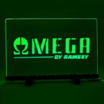 Green LED acrylic sign display with custom logo on stand