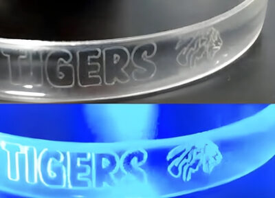 example of an engraved logo on a light up lanyard