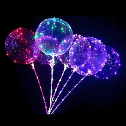 Set of five colorful LED balloons that illuminate, ideal for festive occasions and events