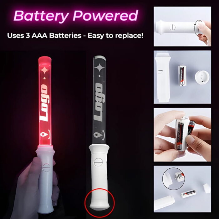 Diagram showing how to replace 3 AAA batteries in LED wands