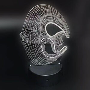 Engraved design on an edge lit acrylic table sign with lights off