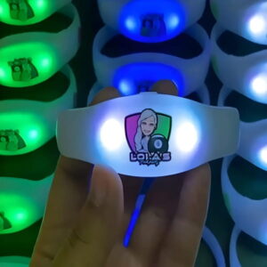 Screen printed logo on a silicone remote controlled LED bracelets