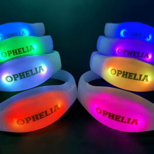 Ophelia logo customized on remote control LED bracelets for special event