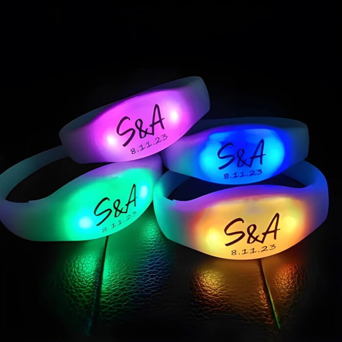 Wedding design printed on colorful light up bracelets