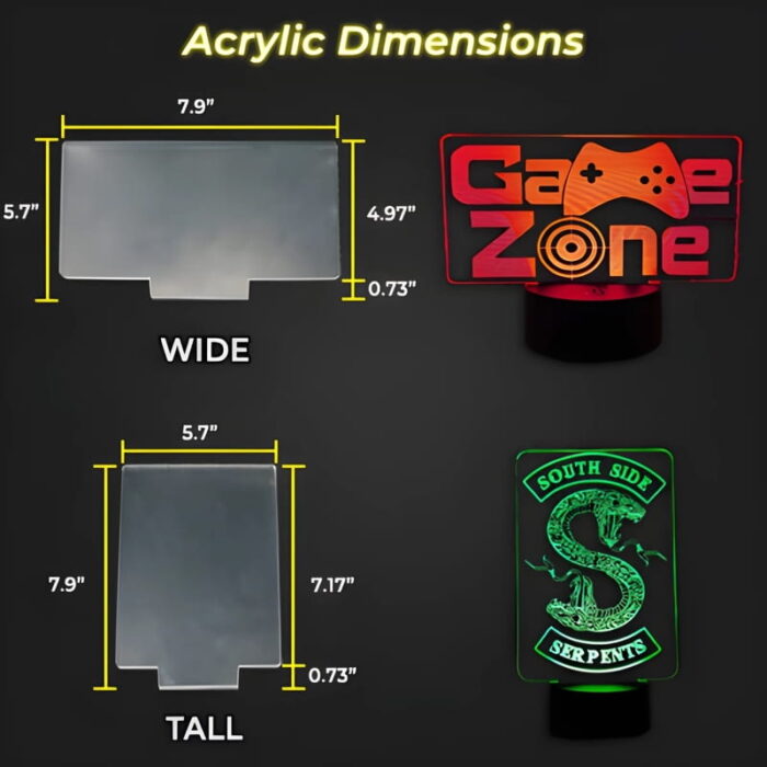 size dimensions of custom acrylic led table sign