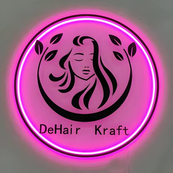 Hair salon custom logo on bright pink neon sign