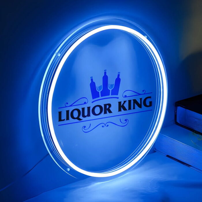 Liquor King uv printed logo on rounded neon sign