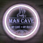 custom man cave design with neon outline glowing