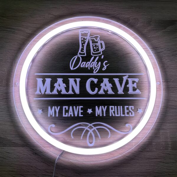 custom man cave design with neon outline glowing