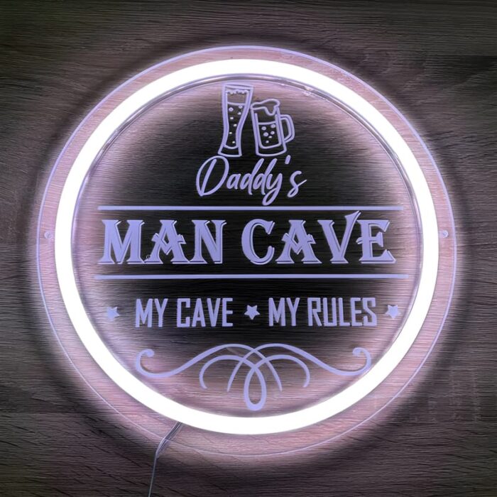 custom man cave design with neon outline glowing