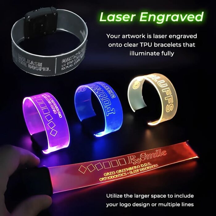Laser engraved XL wristbands with multiple lines of text