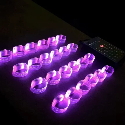 Animated remote controlled LED wristbands illuminating in color-changing pattern