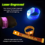 Laser engraved TPU wristbands that illuminate your custom design fully in neon colors