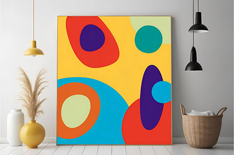 An abstract artwork with bright circles, designed for customized art prints to enhance any space