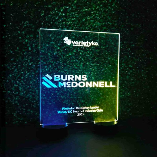 Custom branded edge lit acrylic table lamp centerpiece for business display