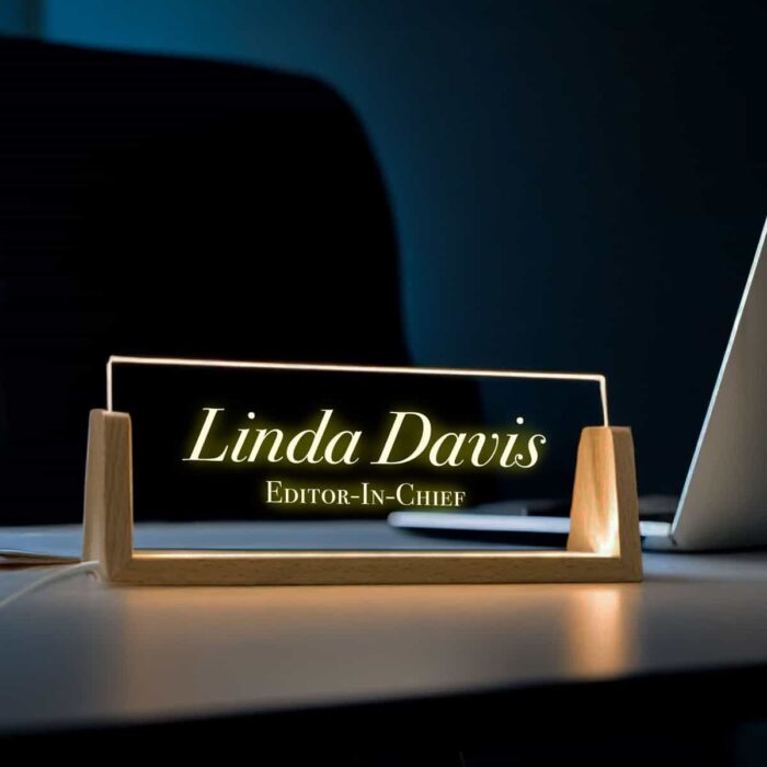 Office desk name plate with a etched custom name