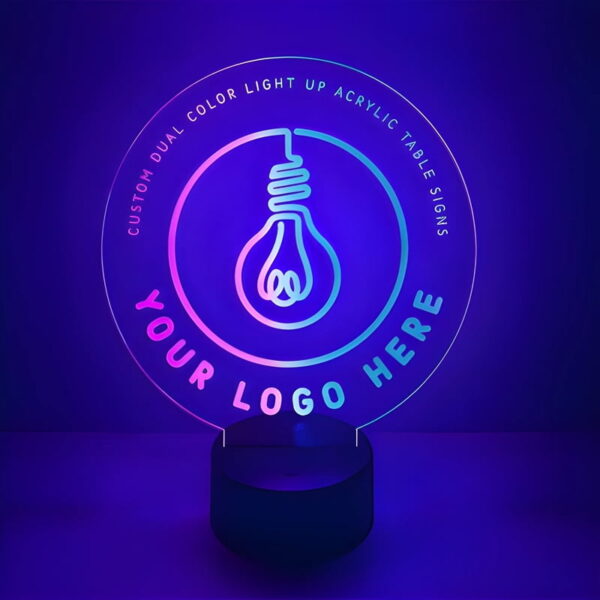 Customized light up table lamp in a circle shape with multiple colored LED bases