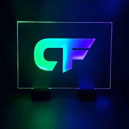 Bright Acrylic Table Sign illuminated with double LED bases, serving as a table centerpiece