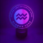 Purple and blue LED lighted table lamp in custom circle shape personalized