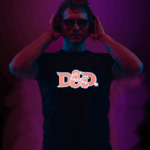 custom animated light up shirt on DJ with D&D artwork flashing in patterns