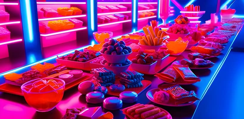 trays of neon snacks for glow party