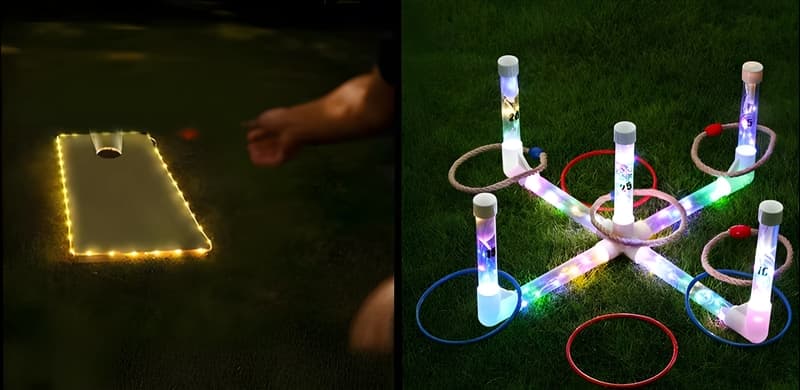 LED corn hole and light up ring toss